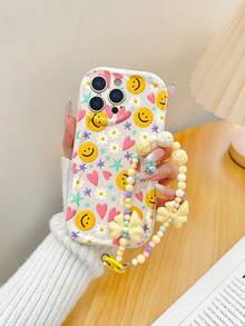 Smiling Face Painted Shockproof Precise Cutouts Cream Texture Beige Phone Case With Additional Bracelet, Fashion Minimalist Shockproof Phone Case Compatible With Ip 17 Ip 17 Pro Ip 17 Promax Ip16/Ip 15 XR /7/8 /Ip 16 Promax /Ip 13 Case/Caseiphone15Promax/12PROMAX/13PROMAX/14PROMAX 13 14 11 12p14 Women P11 Soft Shell P12 Shockproof XS.XR /78P.78GES2 Shockproof Phone Protective Case - Multicolor - View 3