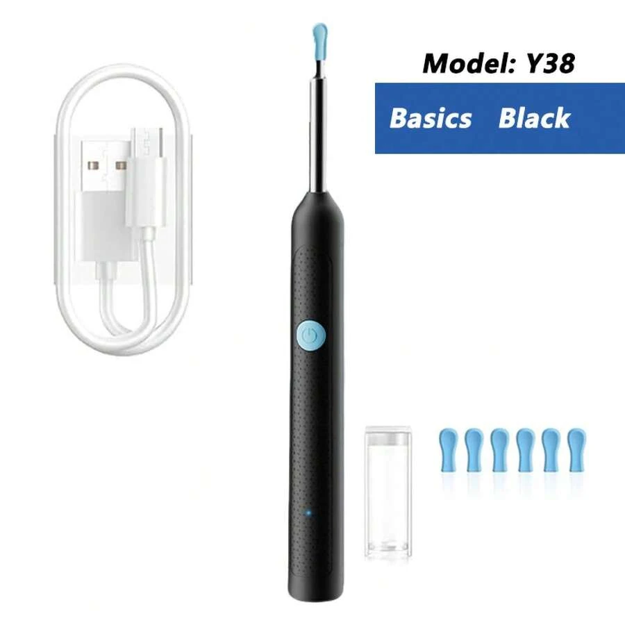 Limpiador Visual de Cera de Oídos con Cámara, Endoscopio para Eliminación de Cera de Oídos con Cámara de 5M, Otoscopio Luminoso, Herramientas de Limpieza de Oídos, Cuidado de Oídos - Y38 Básico Negro - Ver 1