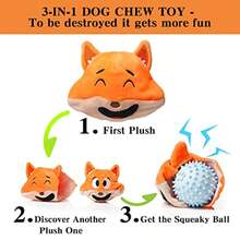 Squeaky Dog Toys With 3-In-1 Plush Cute Chew Toy With 3 Layers Puzzle Pet Toy For Teeth Cleaning Puppy Enrichment For Puppy Small And Medium Breed - 狐球 - 查看 4