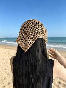女款復古針織三角圍巾帽，辣妹風甜美可愛藝術感手工鉤編頭巾，針織帽髮帶腰帶二合一 - A - 查看 2