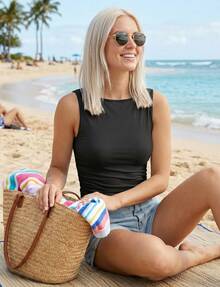 Women's  Boat Neck Sleeveless Tank Top Y2K Summer Camisole Fashion Slim Fit T Shirt For Going Out - 黑色 - 查看 5
