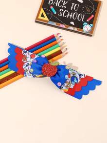 1pc Back To School Hair Bow For Girls Cute Pencil Apple Bow Hair Clip Blue Red Grosgrain Ribbon Hair Barrette Tees Hair Accessories - Blue - View 3