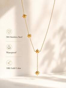 Collar de cadena larga en forma de Y para mujer, colgante de estrella del norte octogonal de acero inoxidable estilo gota, resistente al agua y al desvanecimiento, chapado en oro de 18K - Dorado - Ver 6