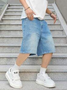 Pantaloncini di jeans casual alla moda neri per ragazzi adolescenti in stile europeo e americano - Blu - Visualizzare 7