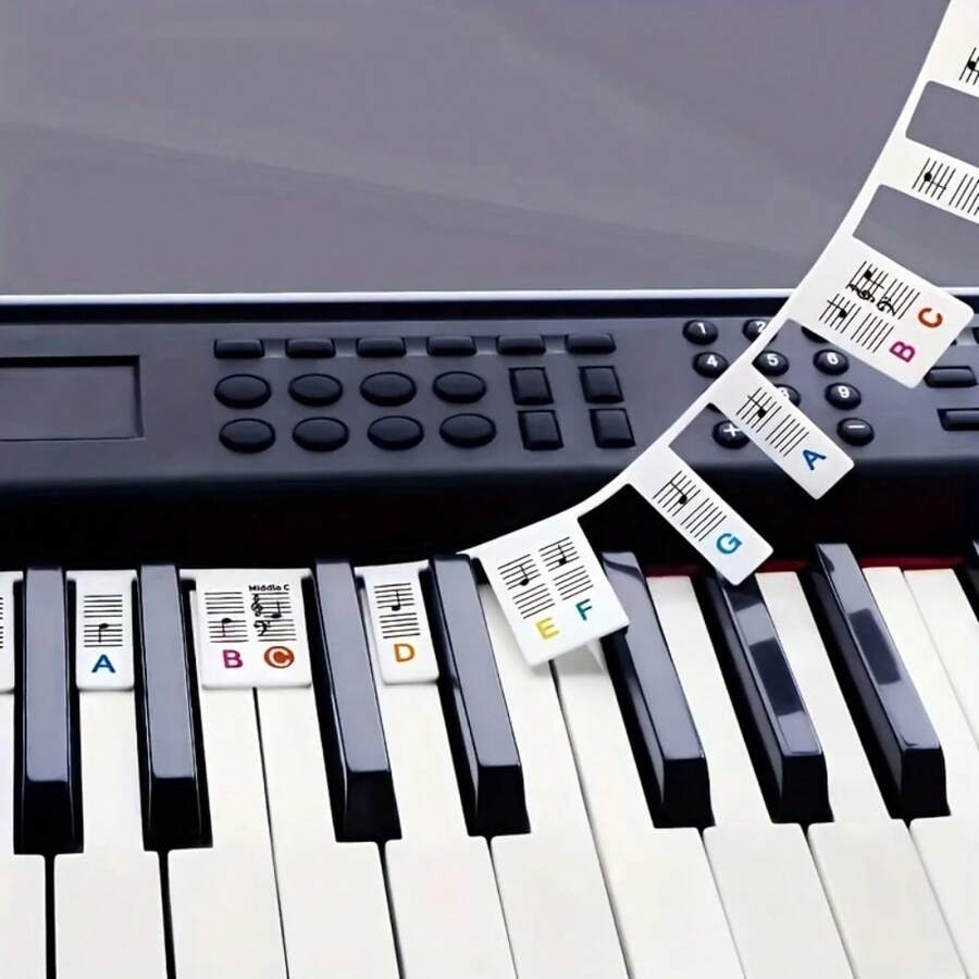 1 Set Silikon Klavier Tastatur Notensticker, passend für 61/88 Tasten Klavier, abnehmbar und wiederverwendbar, einfach zu bedienende Anleitung für Anfänger, Notensystem Tafel, Klaviernotensystem Sticker, Lernhilfen, Musikinstrument Zubehör, langanhaltend und vielseitig einsetzbar, geeignet für Musikunterricht, Klavierpraxis, Klavierdekoration, Schulmaterial, Band, Aufführungen, Musikgeschenke, Klaviergeschenke, Studentengeschenke, praktische Geschenke - Verschiedenfarbig - Übersicht 1