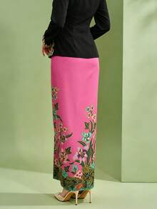 Saruang Kebaya For Women, Nyonya Kebaya 1pc Floral Print Elegant Skirt, Spring/Summer (Top Not Included) - Red - View 4