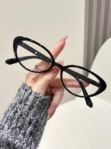 1pc Unisex Solid Color Cat Eye Flat Glasses Casual Plastic Fashion Eyewear Suitable For Daily Travel Party Street Photo Versatile Baccessory - Clear - View 3