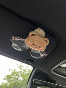 1pc Shy Bear & Rabbit Car Fashion Glasses Clip, Creative Multifunctional Car Sun Visor Storage Clip Glasses Holder, Cartoon Plush Accessory Blush Bear & Rabbit Car Fashion Glasses Clip, Magnetic Fashion Glasses Storage Multifunctional Car Interior Fashion Glasses Clip, Leather Car Interior Sun Visor Storage Clip Fashion Glasses Holder Interior Accessory - A - View 4