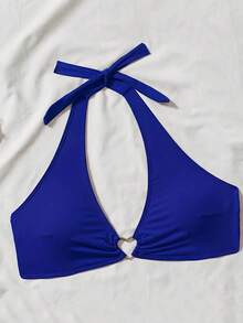 New 2026 Model: Women's Heart-Shaped Neck Tie Bikini Set - 皇家藍 - 查看 4