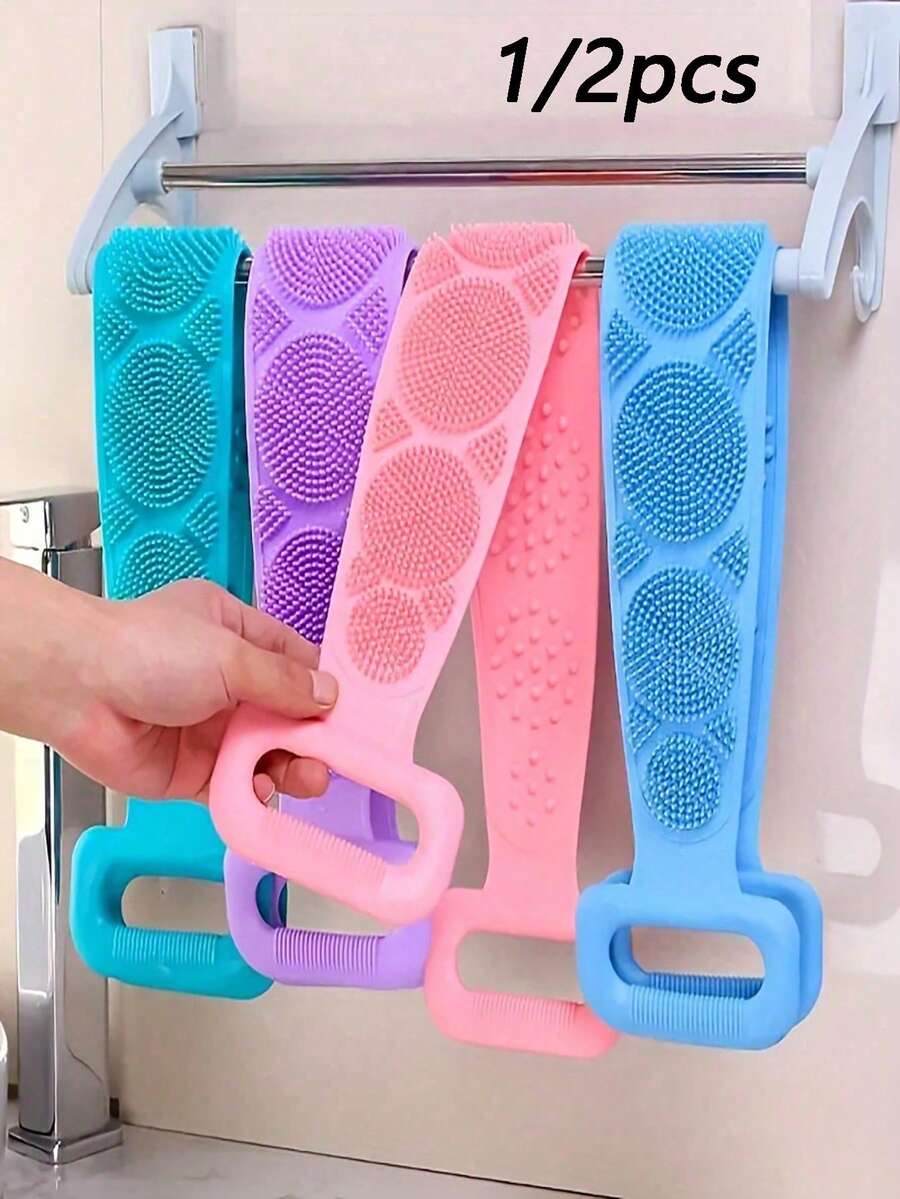 1/2pcs Mesh Exfoliating Back Long Net Bath Scrub Towel Set,Double-Sided For Gentle,Rough Exfoliation, Effective Body Scrub, Back Scrubber For Shower Use,Premium Mesh Material, Convenient Strap Towel Design, Loofah Towel, Body Sponge For Smooth Skin - Multicolor - View 1