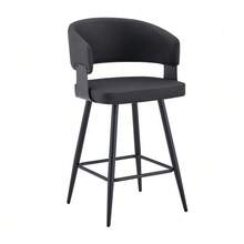 Modern Upholstered Dining Chair With Backrest And Armrests, Minimalist Restaurant Chair For Home, Kitchen, Hotel, Showroom, Mid-Century Style - 黑色 - 查看 1