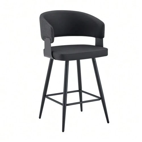 Modern Upholstered Dining Chair With Backrest And Armrests, Minimalist Restaurant Chair For Home, Kitchen, Hotel, Showroom, Mid-Century Style - 黑色 - 查看 1
