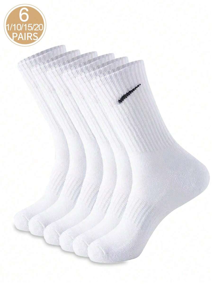 1/6/10/15/20 Pairs Men's White Solid Color Mid-Calf Breathable Versatile Socks - White - View 1