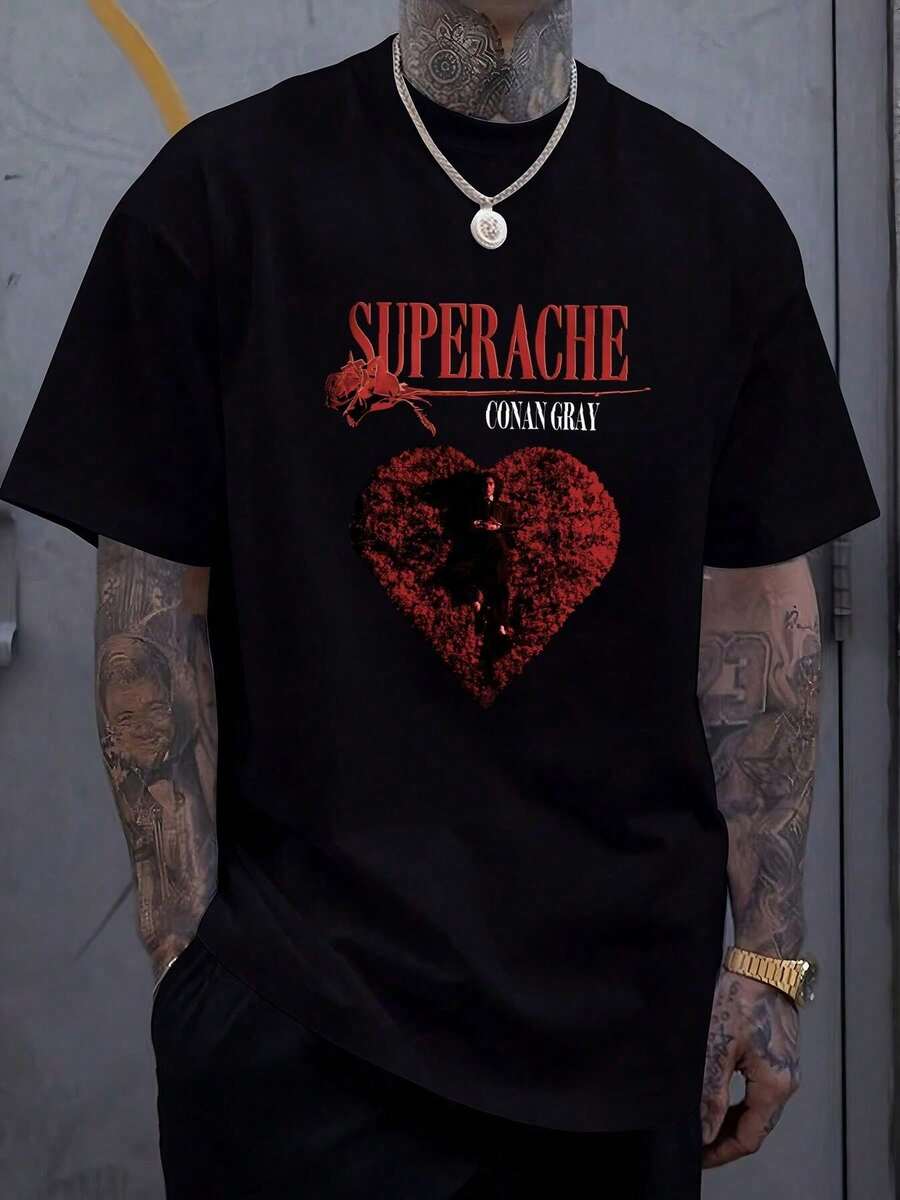 Camiseta Conan Gray Tour, poliéster de 180 g, unisex, manga corta, estilo streetwear. - Negro - Ver 1