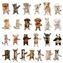 50pcs Cute Cartoon Cat & Dog Stickers, Funny Pose Expression Stickers, Graffiti Aesthetic Stickers, Vinyl Waterproof Stickers, Suitable For Planner, Computer, Scrapbook, Suitcase, Water Bottle, Phone - Multicolor C - View 3