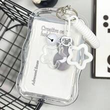 Wavy Transparent Card Holder With Star Keychain And Anti-Drop Cord - Blue - View 2