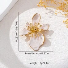 1件甜美優雅誇張油滴花朵胸針，適合女性日常配戴 - 白色 - 查看 3