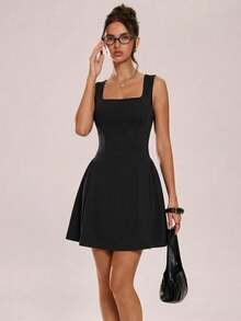 Sleeveless Backless Fitted Dress 2026 Summer - 黑色 - 查看 1