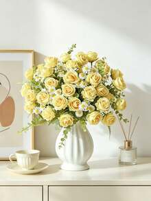 1pc Artificial Rose Flower, Suitable For Spring, Summer, Wedding, Home Decor, Kitchen Supplies, Restaurant, Room Decor, Bedroom Decor, Bathroom Supplies, Holiday And Birthday Party Supplies, Outdoor Garden Decor, Valentine's Day Gift - Yellow - View 7
