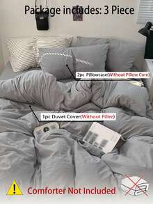 Blue And White Colorblock Washed Polyester Fiber Skin-Friendly 3 PiecesDuvet Cover Set - Light Grey - View 8