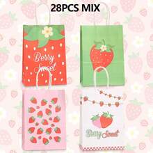 12/28piezas Bolsas de regalo con patrón de fresa, suministros de embalaje de regalo de fresa rosa rojo verde, adecuados para fiestas temáticas, bodas, recuerdos de fiesta de cumpleaños, almacenamiento de artículos de picnic al aire libre, decoración de mesa del hogar, regalos de cumpleaños, recuerdos de fiesta - 260-1-2-3-4 - Ver 11