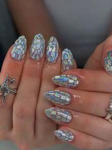 1 Botella de Brillo para Uñas 3D Holográfico Rayado Cuadrado Plateado Láser Arcoíris Iridiscente Rectangular Brillo para Uñas Diseño de Uñas DIY Decoración de Uñas - Multicolor - Ver 5