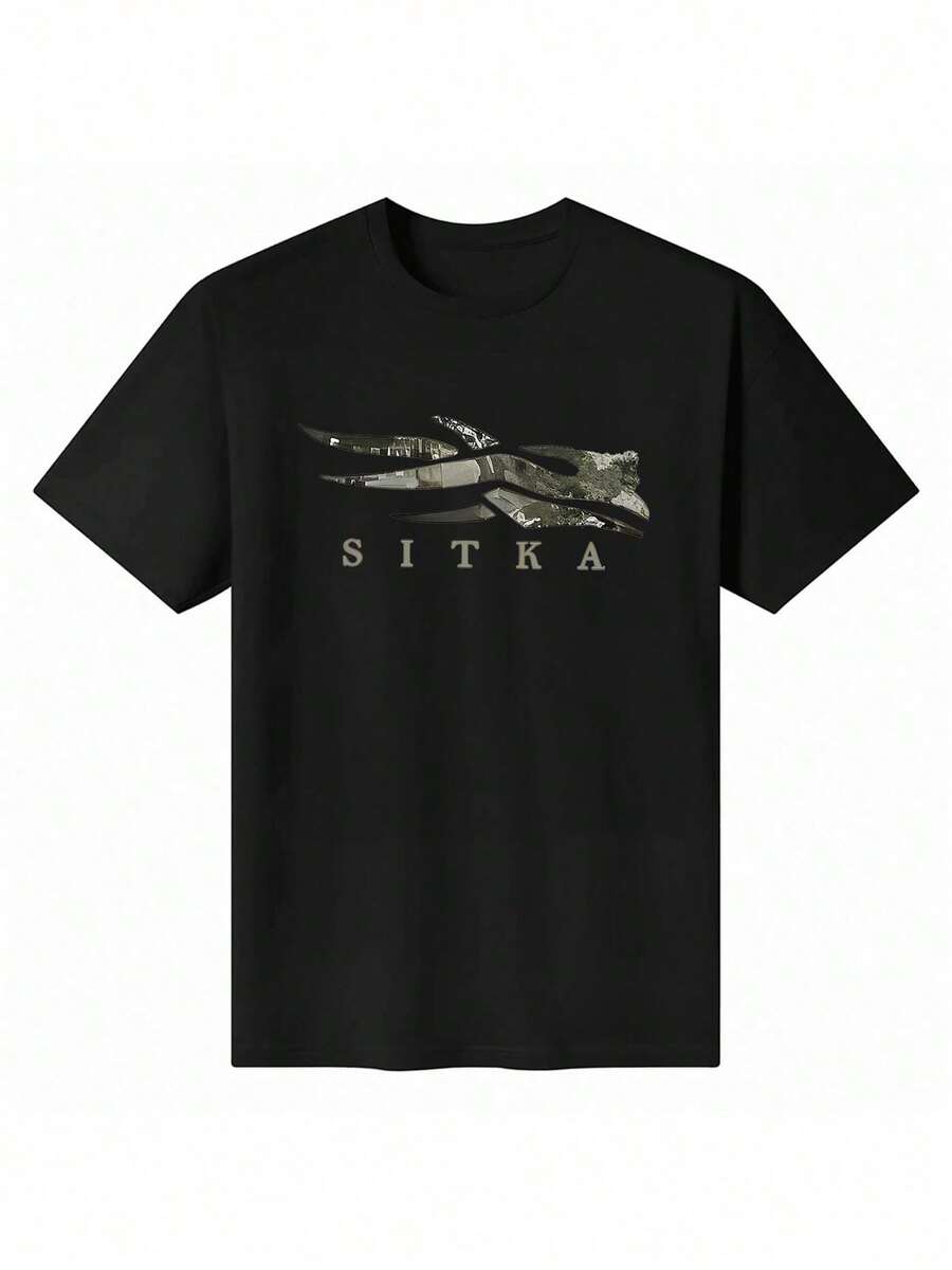 2026 blusas para mujer Unisex 100% Algodón Camiseta con temática de Sitka - Negro - Ver 1