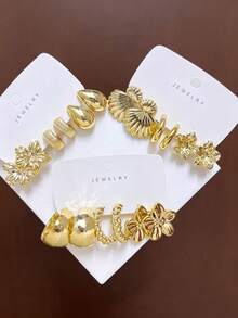 6/18PCS Fashionable Elegant Small C-Hoop Geometric Multi- Gold Metallic Earring Set, Women's Fashion Earring Set, Daily Wear, (Lightweight CCB Material, Non-Fading/No Ear-Pulling Sensation) - Gold - View 3