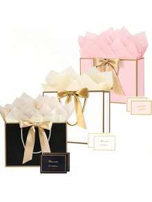 10pcs Set (2 Large Gift Bags, 2 Ribbons, 2 Greeting Cards, 4 Sheets Of Gift Paper) / 25pcs Set (5 Large Gift Bags, 5 Ribbons, 5 Greeting Cards, 10 Sheets Of Gift Paper) Portable Paper Gift Bags With Handles, Suitable For Birthdays - A - View 3