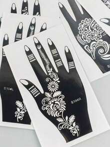 High-Quality Floral Pattern Henna Tattoo Stencils, Colorful Painting Temporary Hand Tattoo Stencils, Glitter Hollow Tattoo Stickers, Suitable For Body Art Painting Makeup Mandala Design - Multicolor - View 3