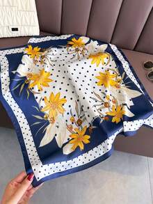 1PC Women's Fashion Floral Polka Dot Pattern Elegant Lightweight Silky Square Scarf Suitable For Dating, Travel, Party, Vacation Outfits - Multicolor - View 7