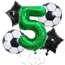 5pcs/Set Globos de Foil Verde Número 0-9 de 32 Pulgadas y Globos de Foil Redondos con Patrón de Estrella Negra/Balón de Fútbol de 18 Pulgadas, Globos de Decoración para Fiesta de Evento con Tema de Competición de Fútbol de la Copa del Mundo y Campus - Ver 14