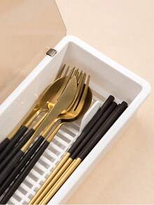 2pcs Home Dust-Proof Covered Cutlery Storage Box, Kitchen Multi-Functional Spoon Fork Cutlery Integrated Storage Rack - View 5