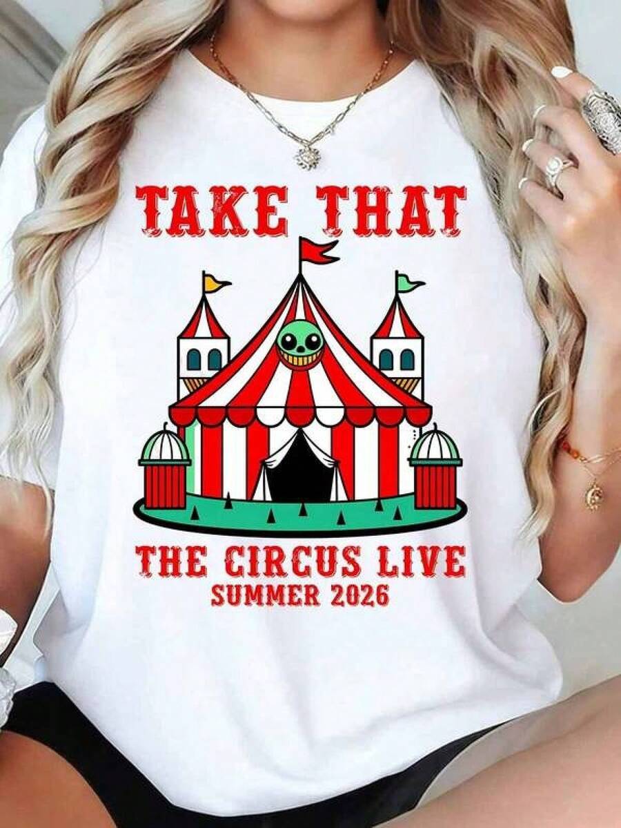 Camiseta 100% Algodón Take That Circus Live Verano 2026, Cuello Redondo, Manga Corta, Estilo Urbano, Transpirable, Suave, Unisex - Negro - Ver 1