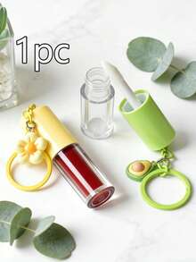 1pc 4ml Empty Lip Gloss Tube/Lip Gloss Keychain - Round Lipstick Container With Flower Pendant, Foundation Sample Packaging Empty Bottle, Portable Storage Bottle, Equipped With Large Brush Head, Suitable For Liquid Lipstick, Lip Oil And Moisturizing Overnight Lip Mask, Can Store Lipstick, Lip Gloss, Lip Glaze And Other Cosmetic Liquids, Suitable For Daily Use And Gift Giving. - Multicolor - View 1