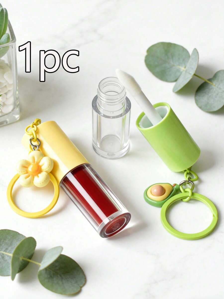 1pc 4ml Empty Lip Gloss Tube/Lip Gloss Keychain - Round Lipstick Container With Flower Pendant, Foundation Sample Packaging Empty Bottle, Portable Storage Bottle, Equipped With Large Brush Head, Suitable For Liquid Lipstick, Lip Oil And Moisturizing Overnight Lip Mask, Can Store Lipstick, Lip Gloss, Lip Glaze And Other Cosmetic Liquids, Suitable For Daily Use And Gift Giving. - Multicolor - View 1