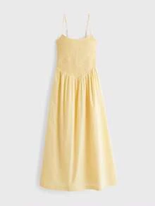 Vestido Tirantes Rayas Bandeau Espalda Descubierta Bolsillos A-line Largo - Amarillo - Ver 5