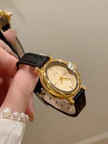 1pc Women's Fashion High-End Quartz Wrist Watch With Roman Numeral Oval Fully Paved Diamonds, Versatile Stylish - Black - View 8