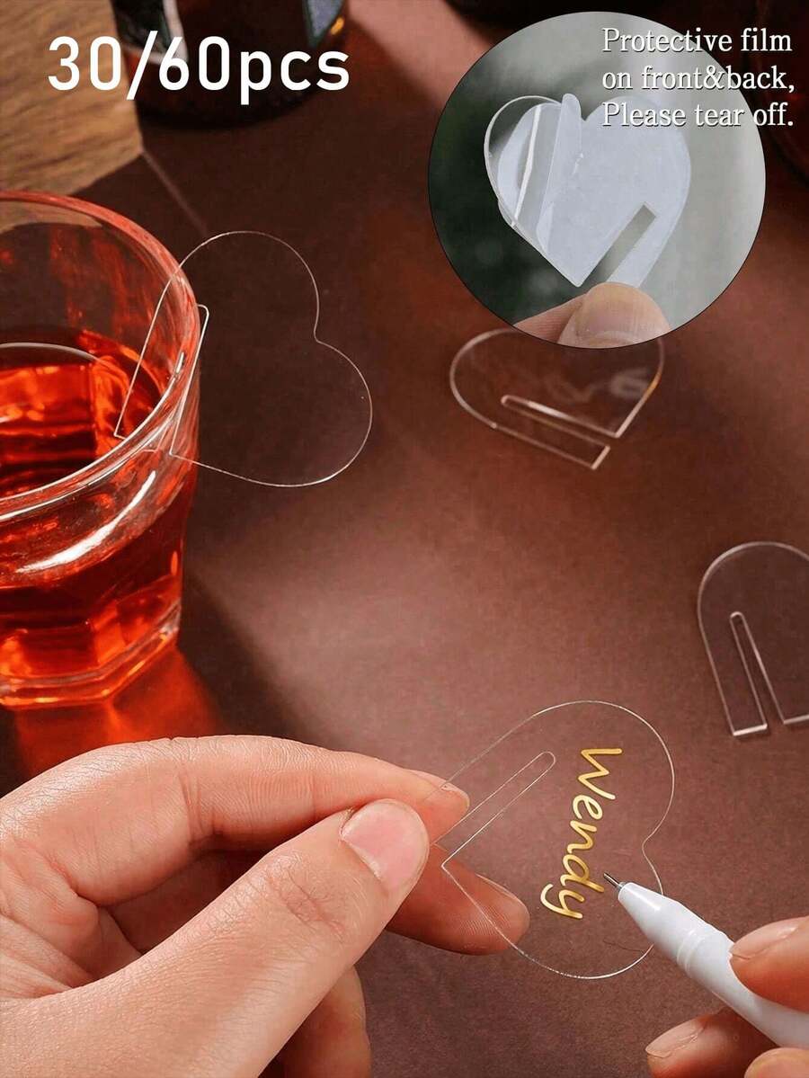 30/60個裝壓克力圓形飲料杯裝飾,壓克力婚禮標記,香檳杯吊飾,多功能獨特設計,週年紀念、情人節、母親節、生日、畢業、婚禮、戶外活動、露營的理想禮物 - 彩色 - 查看 1