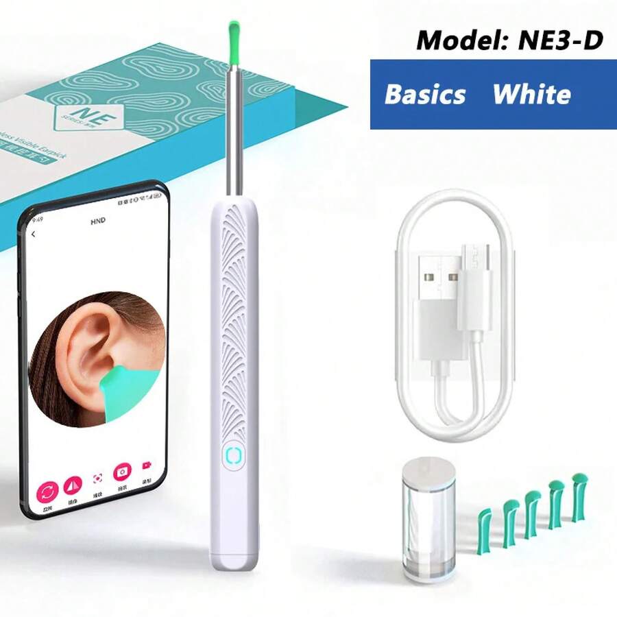 Visual Earwax Cleaner With Camera, Earwax Removal Endoscope With 5M Camera, Light-Up Otoscope, Ear Cleaning Tools, Ear Care - NE3-D 基本款 白色 - 查看 1
