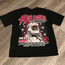 T Shirt Print Graphic-Cotton Tees Size PlusLocal -65 Hellstars 100 Cotton T-Shirt Adventure Skull Astronaut Round Street - 黑色 - 查看 1