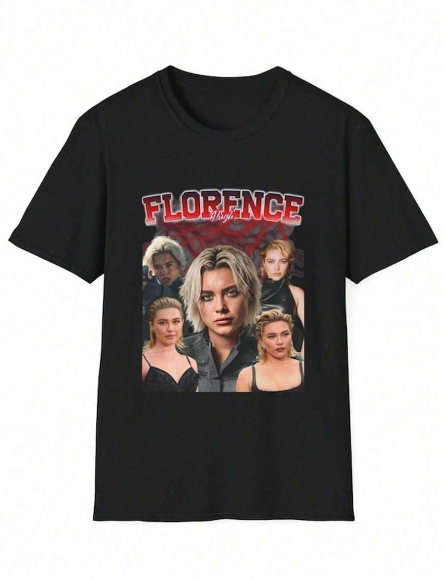 Camiseta retro con estampado de Florence Pugh - Negro - Ver 1