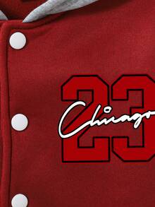 Young Boy Drawstring Hooded Single-Breasted Number Pattern Long Sleeve Sweatshirt And Sweatpants Casual Daily Outfit - Red - View 3