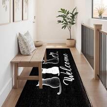 1 buah Keset Pintu Motif Kucing Hitam Selamat Datang dengan Permukaan Kasmir Imitasi dan Sol TPR, Keset Kamar Mandi, Keset Dapur, Keset Ruang Cuci, Dekorasi Suasana Liburan, Dekorasi Rumah, Dekorasi Pesta, Dekorasi Pernikahan, Dekorasi Ruang Makan & Dapur - MultiWarna - View 2