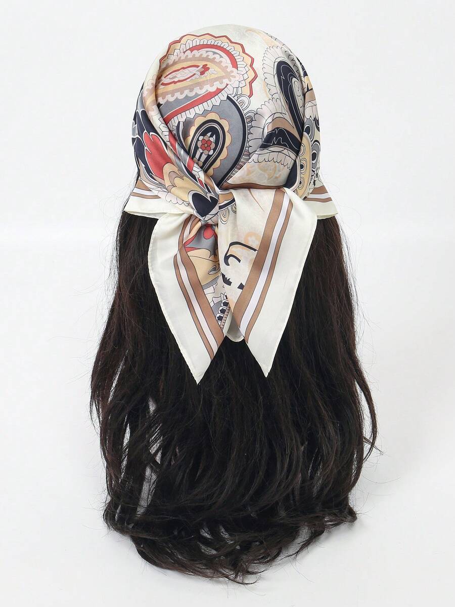1pc Bandana Print Cashew Pattern Colorblock Versatile Square Scarf Headscarf - Multicolor - View 1