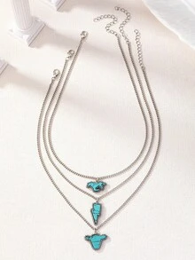 Juego de 3 collares apilados estilo occidental con decoración de piedra turquesa y plata antigua, Howdy Y'all - Multicolor - Ver 2