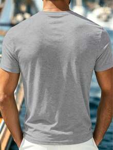 Men's Casual Versatile Solid Color Short Sleeve V-Neck T-Shirt - Light Grey - View 6