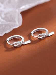 1 Pair Twisted Rope Knot Earrings For Women, Unique Niche Design, Fashionable Elegant Style, Exquisite Ear Jewelry Suitable For Daily Commute, Dating And Party - Silver - View 8