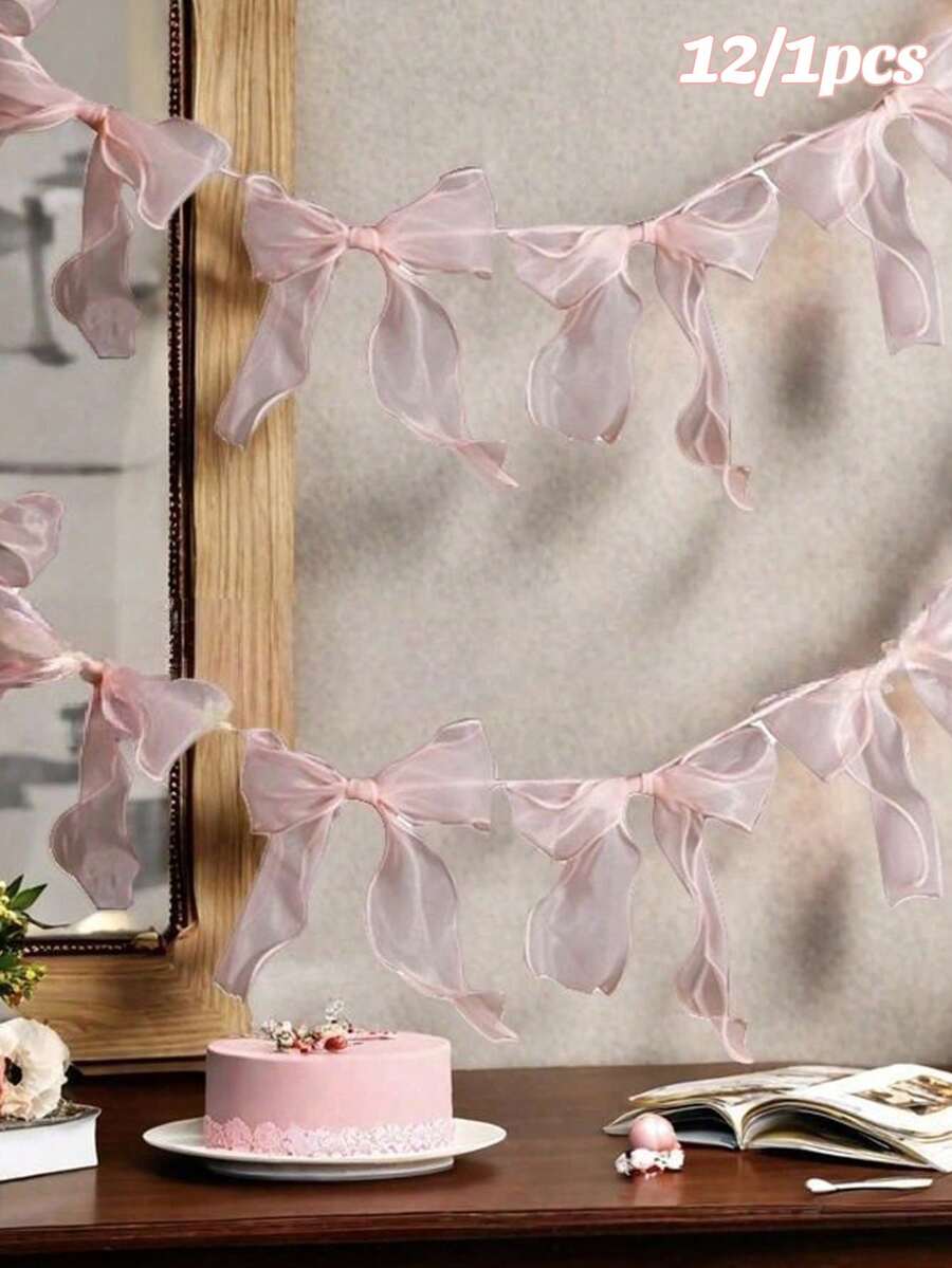12/1入 粉色蝴蝶結緞帶花環橫幅,適用於生日佈置、洗禮佈置、新娘婚禮派對、單身女郎派對用品、主題派對佈置、居家裝飾、派對與婚禮佈置 - 彩色 - 查看 1