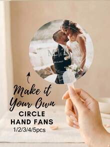 1/2/3/4/5pcs Customizable Personalized Plastic Round Fans, Wedding Fans, Custom Photo Handheld Fans, DIY Handheld Fans, Customizable Plastic Craft Fans, Can Be Customized According To Any Design, Suitable For Church, Wedding, Outdoor Events And Other Occasions, Wedding Hand Fan - Church Fan - Graduation Fan - Custom Photo Birthday Fan - Round Fan - Multicolor - View 1